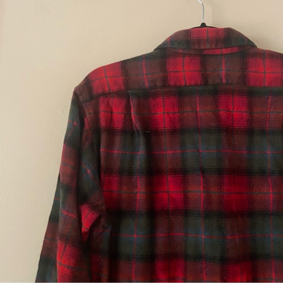 Pendleton• vintage red green wool flannel plaid button up shirt - Picture 10 of 13